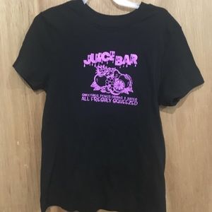 Guess Black T-shirt with purple lettering on front